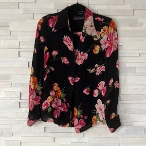 Linda Allard Ellen Tracy Floral Button down Blouse.